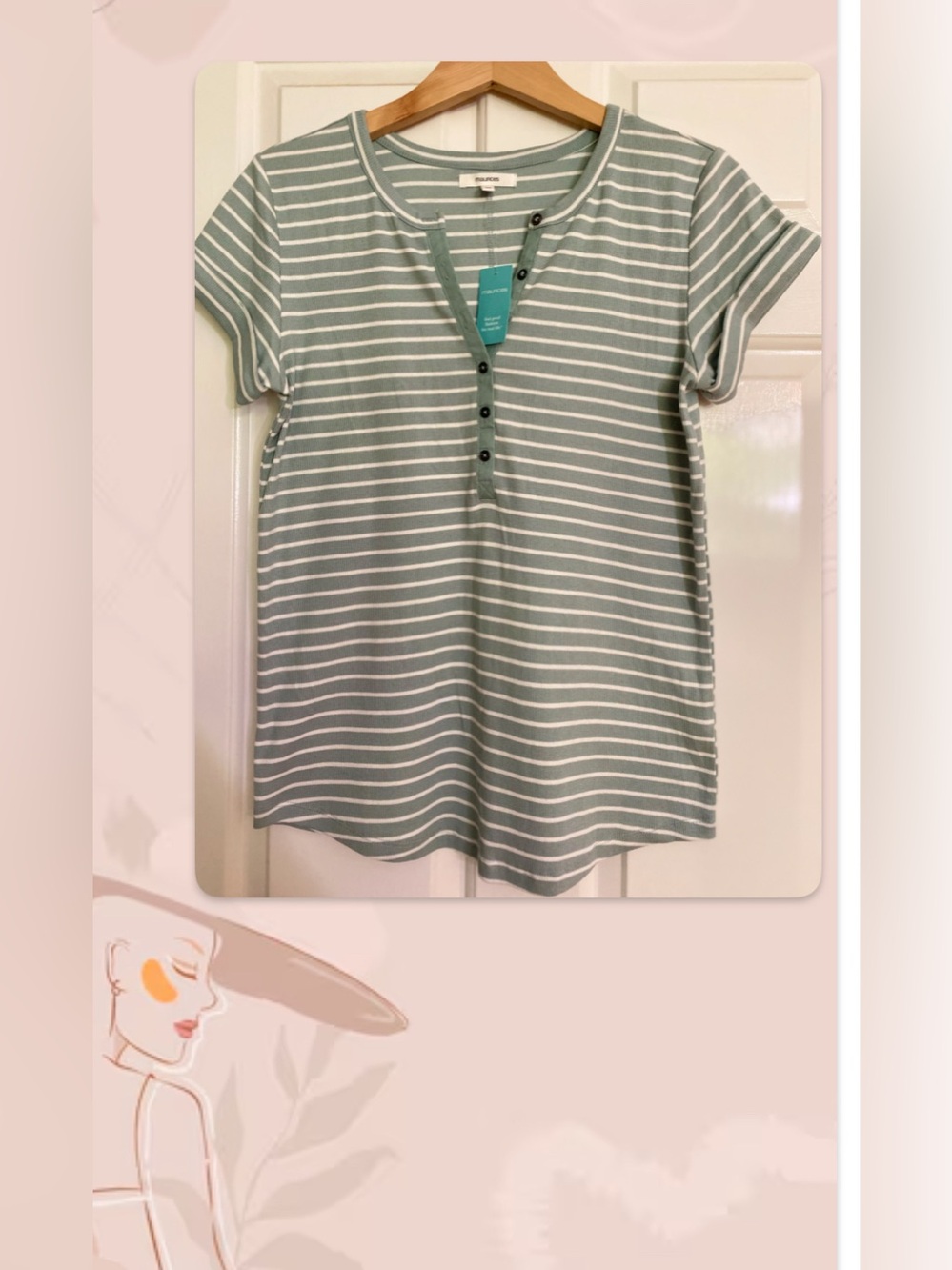 NEWS Maurice’s Striped Short Sleeve Henley Tee - Sage & White